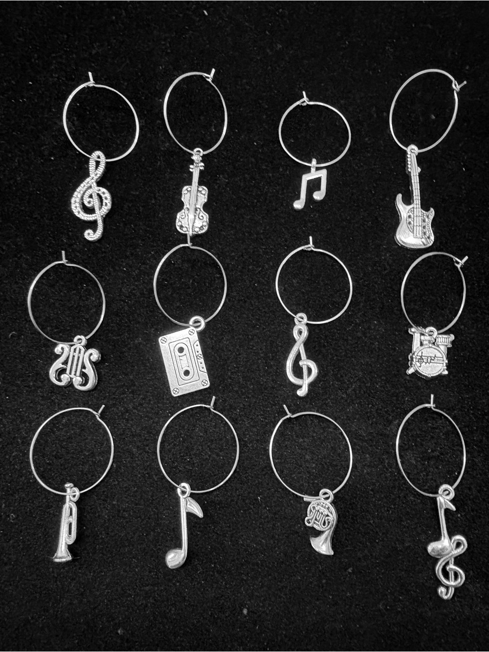 Music themed Wine Glass charms tag  - Set of 12